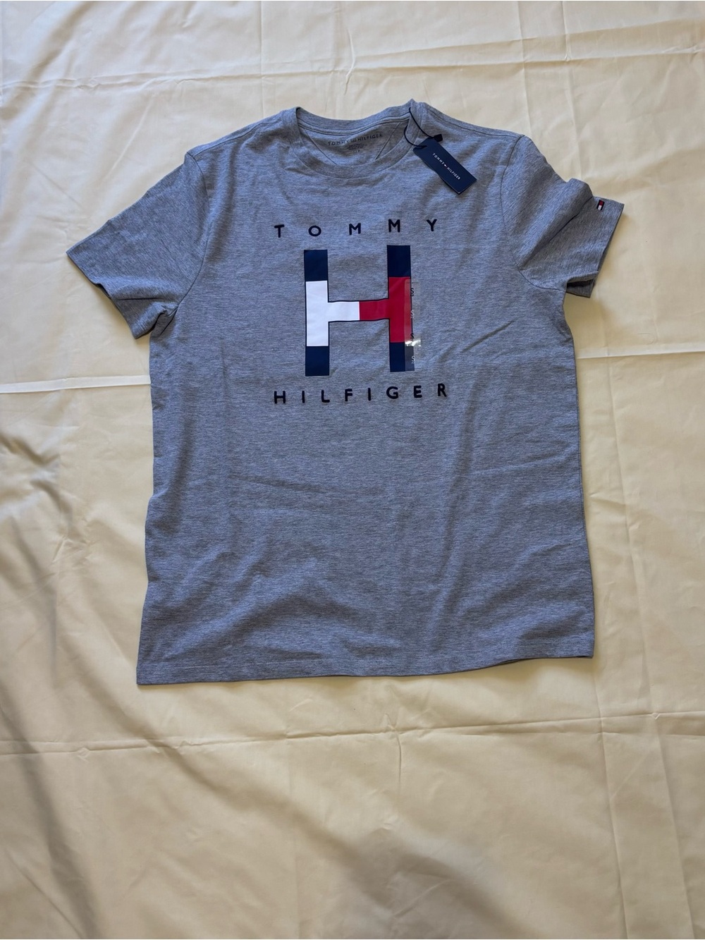 Tommy Hilfiger Heather Gray Logo Tee with Navy, White & Red H